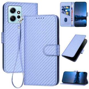 For Xiaomi Redmi Note 12 4G Global YX0070 Carbon Fiber Buckle Leather Phone Case with Lanyard(Light Purple)