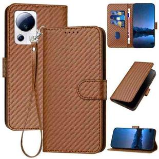 For Xiaomi 13 Lite / Civi 2 YX0070 Carbon Fiber Buckle Leather Phone Case with Lanyard(Coffee)