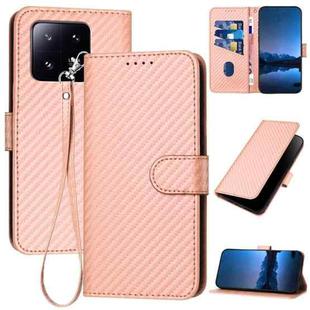 For Xiaomi 13 Pro YX0070 Carbon Fiber Buckle Leather Phone Case with Lanyard(Pink)