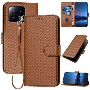 For Xiaomi 13 YX0070 Carbon Fiber Buckle Leather Phone Case with Lanyard(Coffee)