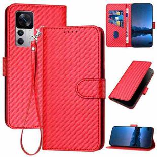 For Xiaomi 12T / 12T Pro / Redmi K50 Ultra YX0070 Carbon Fiber Buckle Leather Phone Case with Lanyard(Red)