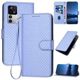 For Xiaomi 12T / 12T Pro / Redmi K50 Ultra YX0070 Carbon Fiber Buckle Leather Phone Case with Lanyard(Light Purple)