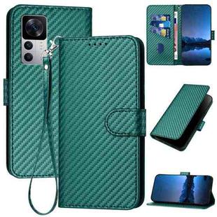 For Xiaomi 12T / 12T Pro / Redmi K50 Ultra YX0070 Carbon Fiber Buckle Leather Phone Case with Lanyard(Dark Green)