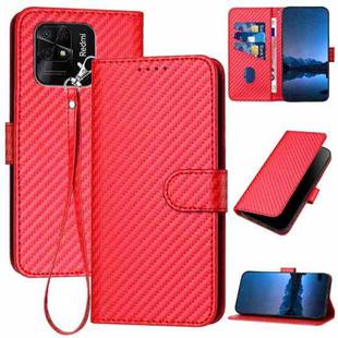 For Xiaomi Redmi 10C / 10 Power YX0070 Carbon Fiber Buckle Leather Phone Case with Lanyard(Red)