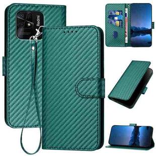 For Xiaomi Redmi 10C / 10 Power YX0070 Carbon Fiber Buckle Leather Phone Case with Lanyard(Dark Green)