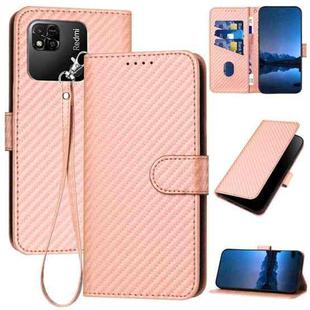 For Xiaomi Redmi 10A 4G YX0070 Carbon Fiber Buckle Leather Phone Case with Lanyard(Pink)