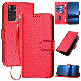 For Xiaomi Redmi Note 11 4G/Note 11S 4G YX0070 Carbon Fiber Buckle Leather Phone Case with Lanyard(Red)