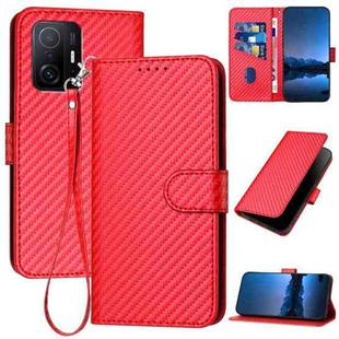 For Xiaomi 11T / 11T Pro YX0070 Carbon Fiber Buckle Leather Phone Case with Lanyard(Red)
