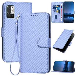 For Xiaomi Redmi 10 YX0070 Carbon Fiber Buckle Leather Phone Case with Lanyard(Light Purple)