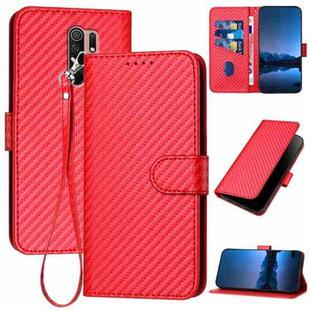 For Xiaomi Poco M2/Redmi 9/9 Prime YX0070 Carbon Fiber Buckle Leather Phone Case with Lanyard(Red)