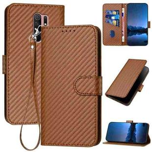 For Xiaomi Poco M2/Redmi 9/9 Prime YX0070 Carbon Fiber Buckle Leather Phone Case with Lanyard(Coffee)