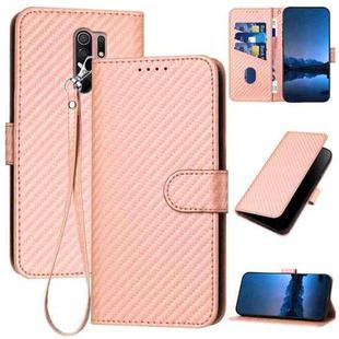 For Xiaomi Poco M2/Redmi 9/9 Prime YX0070 Carbon Fiber Buckle Leather Phone Case with Lanyard(Pink)