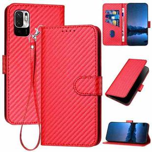For Xiaomi Poco M3 Pro 5G/Redmi Note 10 5G YX0070 Carbon Fiber Buckle Leather Phone Case with Lanyard(Red)