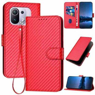 For Xiaomi Mi 11 Pro YX0070 Carbon Fiber Buckle Leather Phone Case with Lanyard(Red)