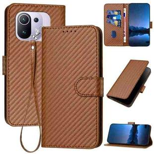 For Xiaomi Mi 11 Pro YX0070 Carbon Fiber Buckle Leather Phone Case with Lanyard(Coffee)