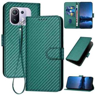 For Xiaomi Mi 11 Pro YX0070 Carbon Fiber Buckle Leather Phone Case with Lanyard(Dark Green)