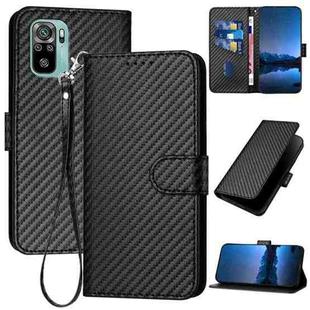 Xiaomi Redmi Note 10 4G Global/Note 10S YX0070 Carbon Fiber Buckle Leather Phone Case with Lanyard(Black)