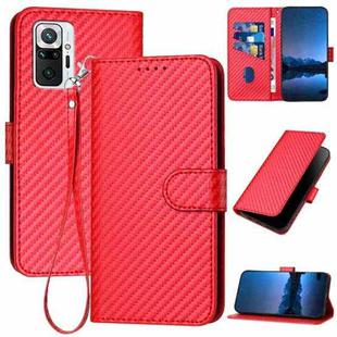 For Xiaomi Redmi Note 10 Pro/Note 10 Pro Max YX0070 Carbon Fiber Buckle Leather Phone Case with Lanyard(Red)