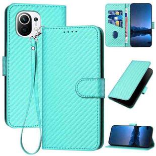 For Xiaomi Mi 11 YX0070 Carbon Fiber Buckle Leather Phone Case with Lanyard(Light Blue)