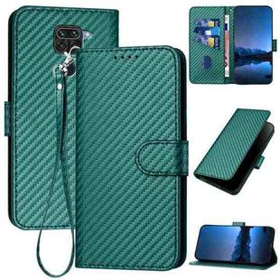 For Xiaomi Redmi Note 9 4G / 10X 4G YX0070 Carbon Fiber Buckle Leather Phone Case with Lanyard(Dark Green)