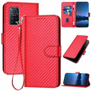For Xiaomi 10T 5G / 10T Pro 5G / Redmi K30S YX0070 Carbon Fiber Buckle Leather Phone Case with Lanyard(Red)