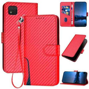 For Xiaomi Redmi 9C / 9C NFC YX0070 Carbon Fiber Buckle Leather Phone Case with Lanyard(Red)