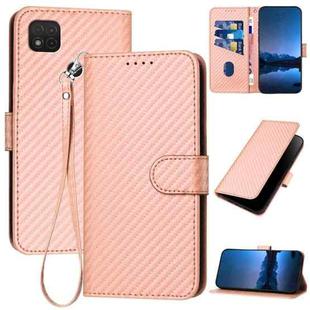 For Xiaomi Redmi 9C / 9C NFC YX0070 Carbon Fiber Buckle Leather Phone Case with Lanyard(Pink)