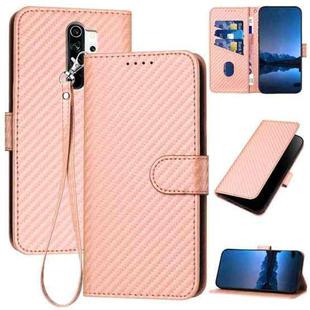 For Xiaomi Redmi Note 8 Pro YX0070 Carbon Fiber Buckle Leather Phone Case with Lanyard(Pink)