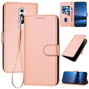 For Xiaomi Redmi K20 YX0070 Carbon Fiber Buckle Leather Phone Case with Lanyard(Pink)