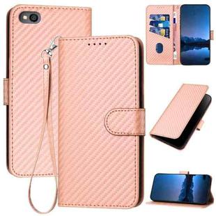 For Xiaomi Redmi Go YX0070 Carbon Fiber Buckle Leather Phone Case with Lanyard(Pink)