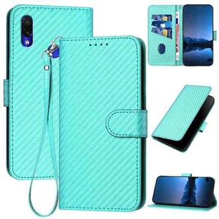 For Xiaomi Redmi Note 7 YX0070 Carbon Fiber Buckle Leather Phone Case with Lanyard(Light Blue)