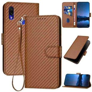 For Xiaomi Redmi Note 7 YX0070 Carbon Fiber Buckle Leather Phone Case with Lanyard(Coffee)