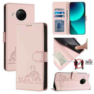 For Xiaomi Mi 10T Lite 5G Cat Rat Embossed Pattern RFID Leather Phone Case with Lanyard(Pink)
