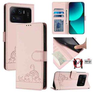 For Xiaomi Mi 11 Ultra Cat Rat Embossed Pattern RFID Leather Phone Case with Lanyard(Pink)