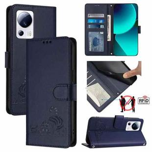 For Xiaomi 13 Lite 5G Global / CIVI 2 Cat Rat Embossed Pattern RFID Leather Phone Case with Lanyard(Blue)