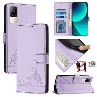 For Xiaomi CIVI / CIVI 1S Cat Rat Embossed Pattern RFID Leather Phone Case with Lanyard(Purple)