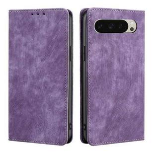 For Google Pixel 9 RFID Anti-theft Brush Magnetic Leather Phone Case(Purple)