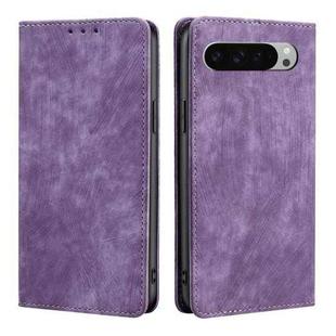 For Google Pixel 9 Pro XL RFID Anti-theft Brush Magnetic Leather Phone Case(Purple)