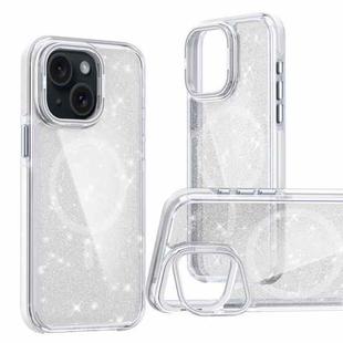 For iPhone 14 Plus Two-color Glitter Powder Lens Holder Magsafe Phone Case(White)