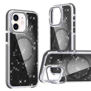 For iPhone 12 Two-color Glitter Powder Lens Holder Magsafe Phone Case(Black)