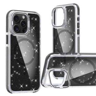 For iPhone 12 Pro Max Two-color Glitter Powder Lens Holder Magsafe Phone Case(Black)