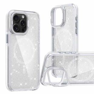 For iPhone 12 Pro Max Two-color Glitter Powder Lens Holder Magsafe Phone Case(White)