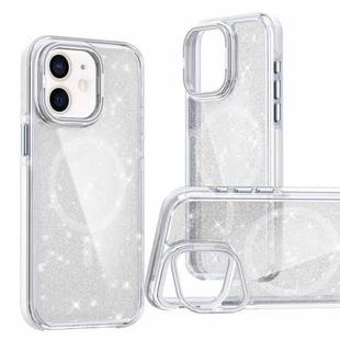 For iPhone 11 Two-color Glitter Powder Lens Holder Magsafe Phone Case(White)