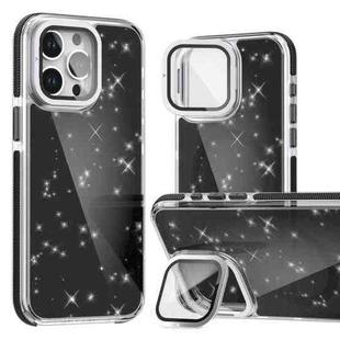 For iPhone 16 Pro Two-color Glitter Powder Lens Holder Magsafe Phone Case(Black)