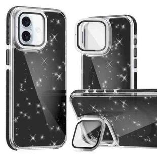 For iPhone 16 Plus Two-color Glitter Powder Lens Holder Magsafe Phone Case(Black)