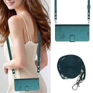 For OnePlus Nord N300 Cat Rat Embossed Pattern RFID Leather Phone Case with Lanyard(Peacock Green)