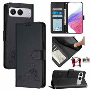 For OnePlus Nord 4 5G Cat Rat Embossed Pattern RFID Leather Phone Case with Lanyard(Black)