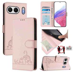 For OnePlus Nord 4 5G Global Cat Rat Embossed Pattern RFID Leather Phone Case with Lanyard(Pink)