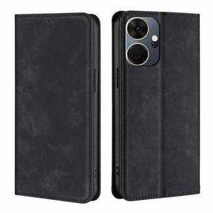 For Itel P55+ 4G Skin Feel Magnetic Leather Phone Case(Black)