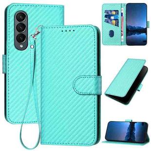 For Samsung Galaxy Z Fold4 5G YX0070 Carbon Fiber Buckle Leather Phone Case with Lanyard(Light Blue)